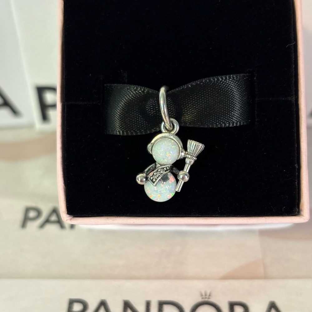 Pandora Silver and Opalescent Snowman Charm